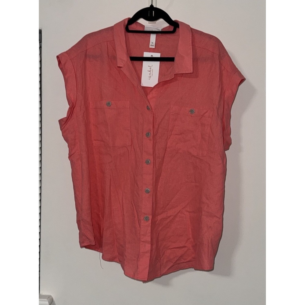 Isabel Maternity - Short Sleeve Linen Button-Up Maternity Shirt- XS - Picture 5 of 10